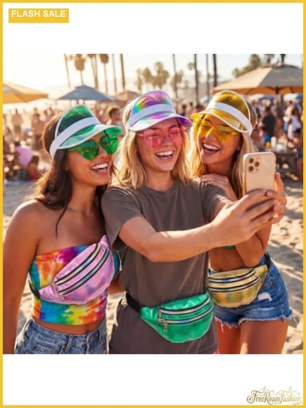 Holographic Fanny Pack Set Heart Sunglasses Sun Visor Hats Rave Party